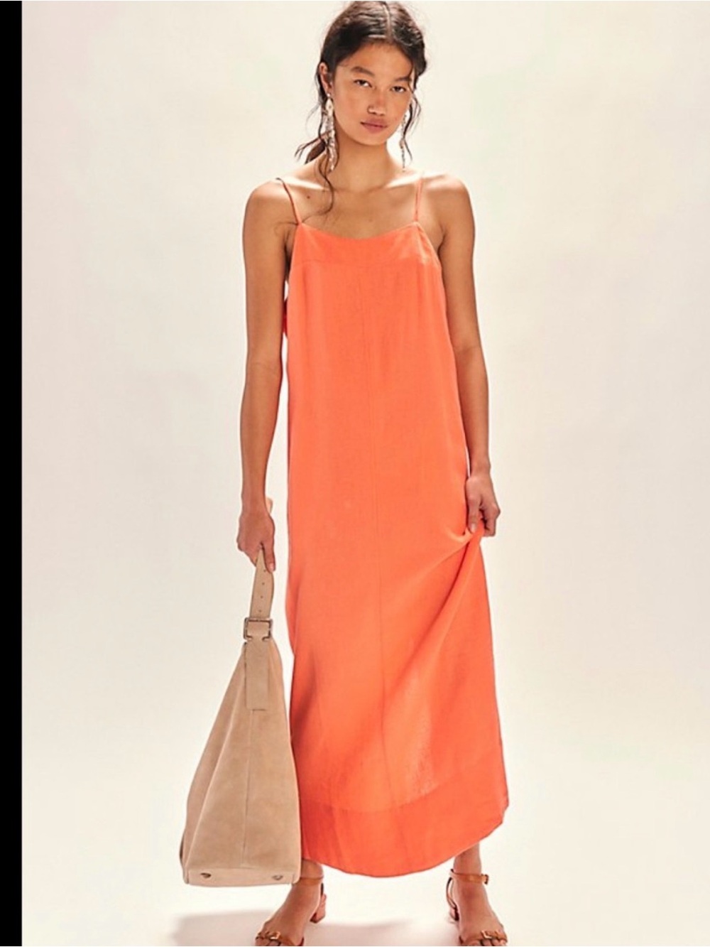 Free People Free-est Aspen Linen Midi Dress - small, fresh coral